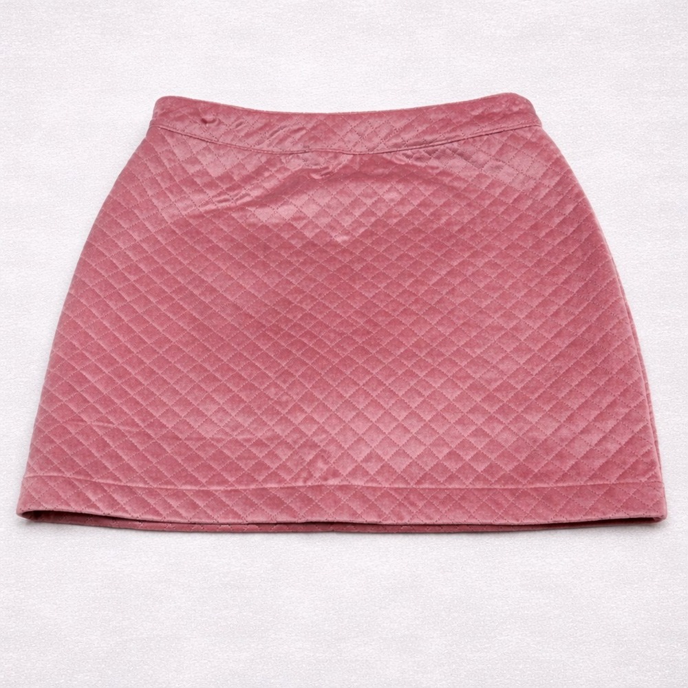 Francescas Quilted Velvet Mini Skirt Medium Blush NWT